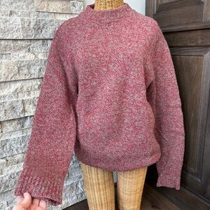 Vintage Eddie Bauer 100% Wool Sweater Large, Red Grey Chunky
